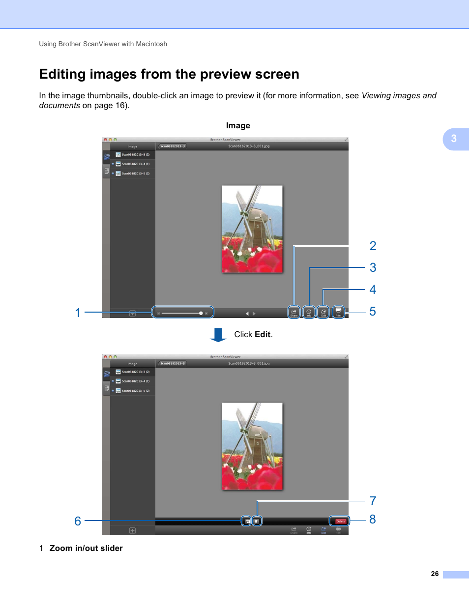 Editing images from the preview screen | Brother ScanViewer (Guide for iOS/OS X) User Manual | Page 29 / 35