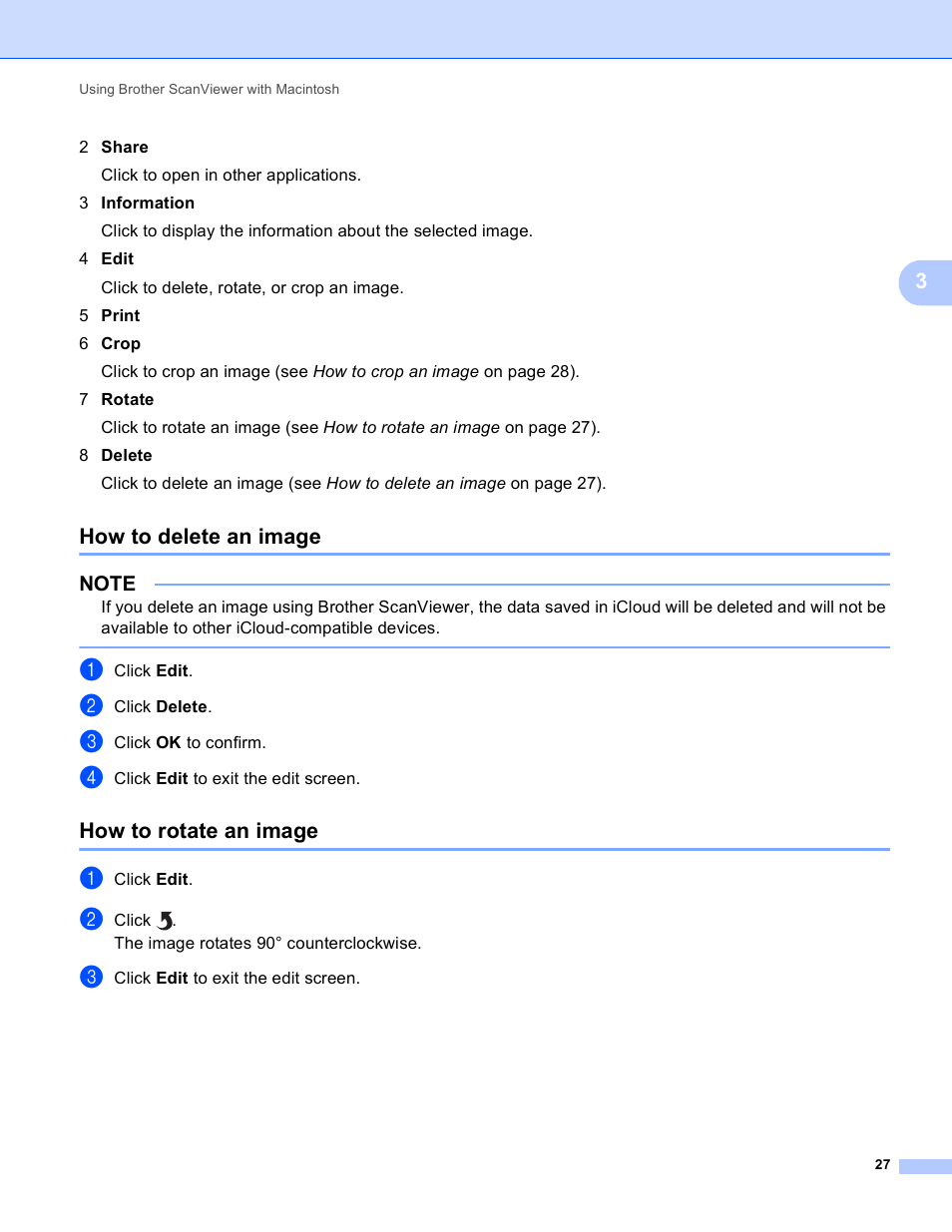 How to delete an image, How to rotate an image, How to delete an image how to rotate an image | Brother ScanViewer (Guide for iOS/OS X) User Manual | Page 30 / 35