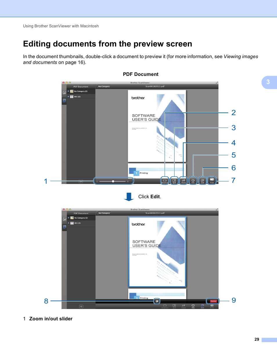 Editing documents from the preview screen | Brother ScanViewer (Guide for iOS/OS X) User Manual | Page 32 / 35