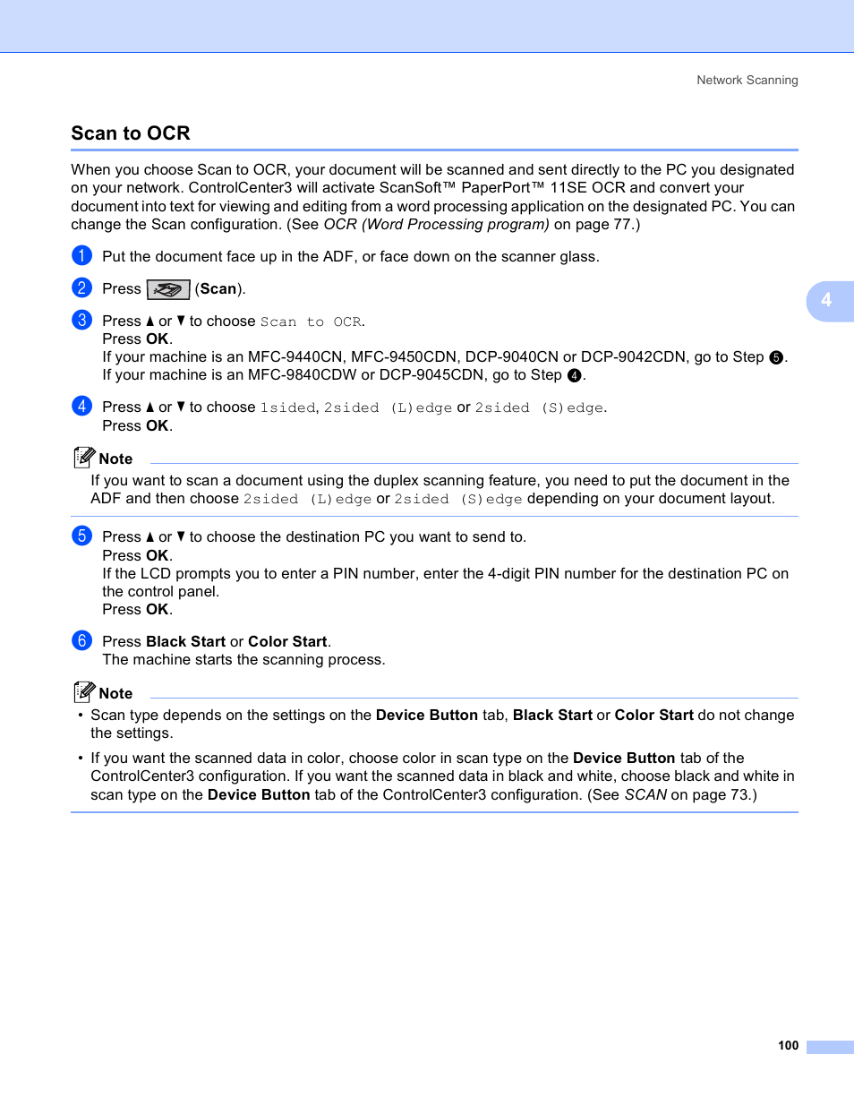 Scan to ocr, 4scan to ocr | Brother DCP 9040CN User Manual | Page 108 / 225