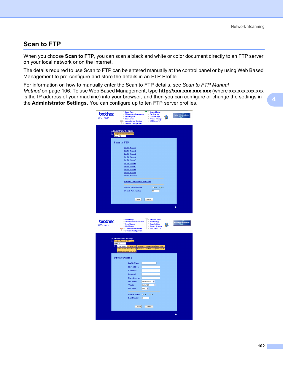 Scan to ftp, 4scan to ftp | Brother DCP 9040CN User Manual | Page 110 / 225