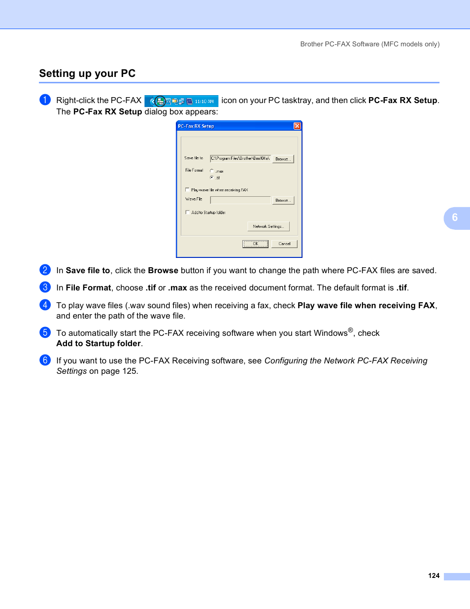 Setting up your pc, 6setting up your pc | Brother DCP 9040CN User Manual | Page 132 / 225