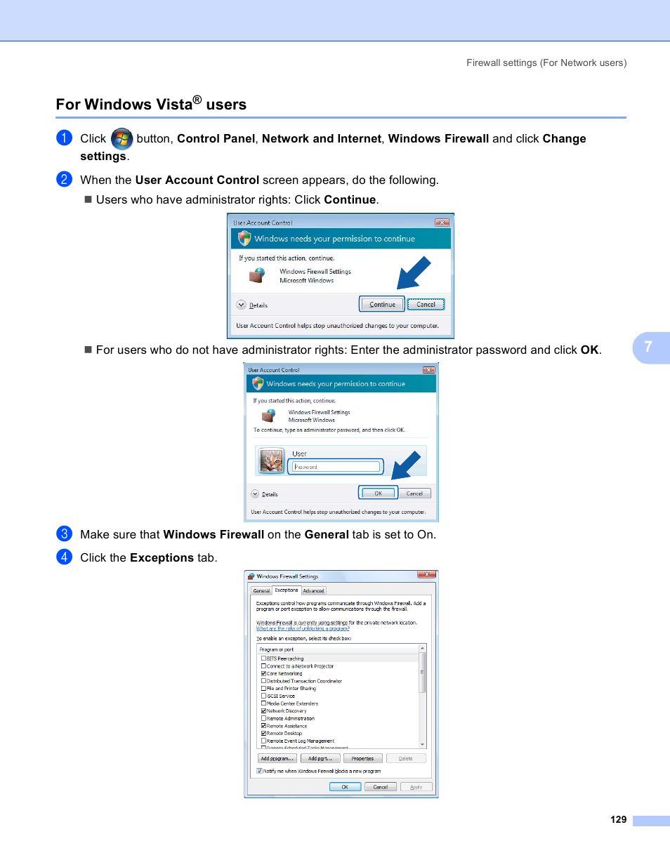 For windows vista® users, For windows vista, Users | 7for windows vista | Brother DCP 9040CN User Manual | Page 137 / 225