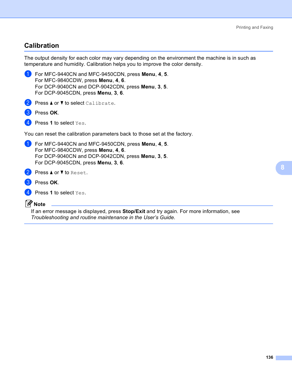 Calibration, 8calibration | Brother DCP 9040CN User Manual | Page 144 / 225