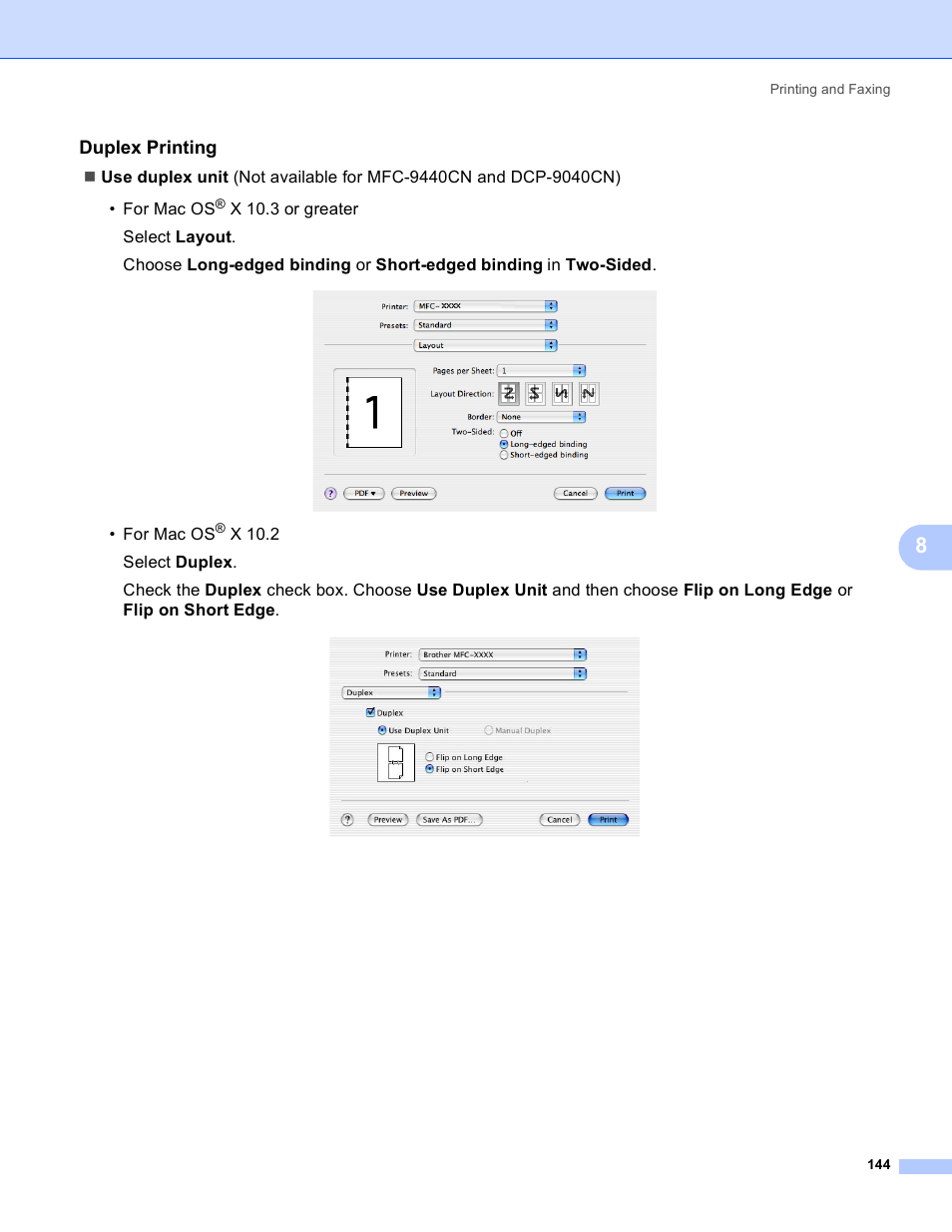 Duplex printing | Brother DCP 9040CN User Manual | Page 152 / 225