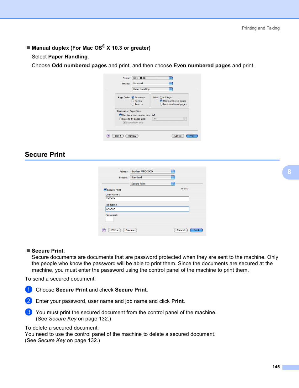 Secure print | Brother DCP 9040CN User Manual | Page 153 / 225