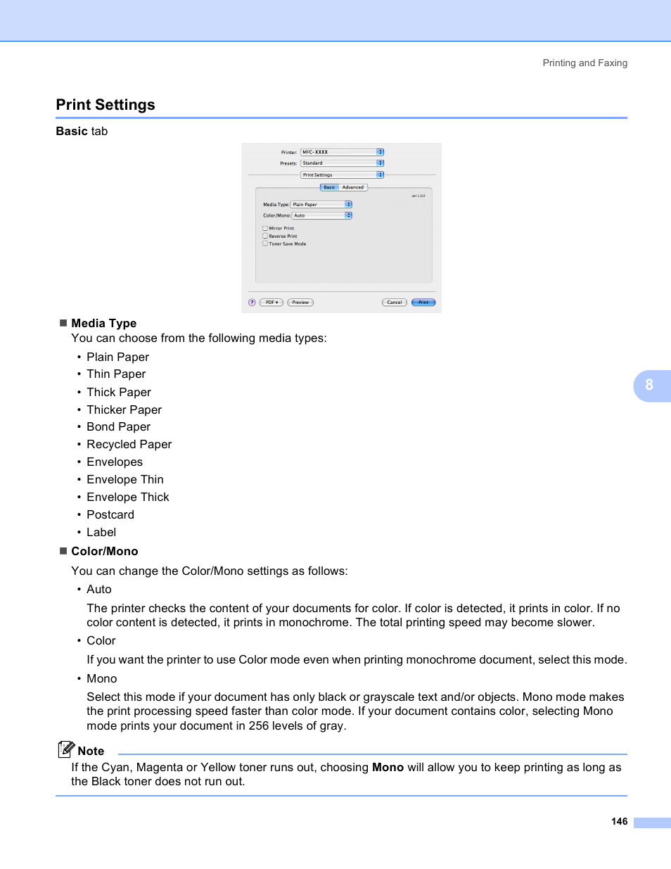 Print settings, 8print settings | Brother DCP 9040CN User Manual | Page 154 / 225