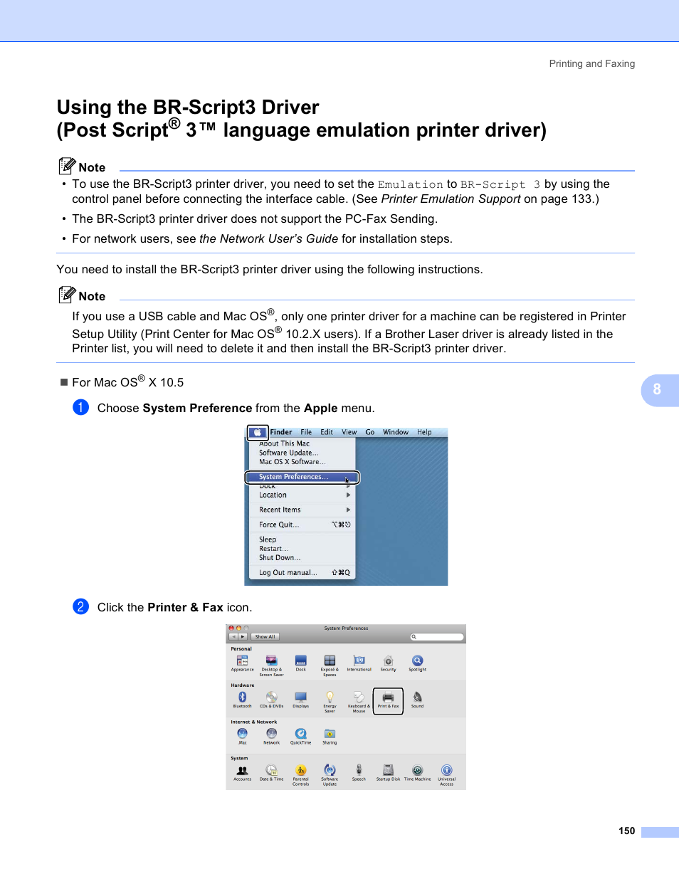 Using the br-script3 driver (post script, 3 ™ language emulation printer driver), Language emulation printer driver) | Brother DCP 9040CN User Manual | Page 158 / 225
