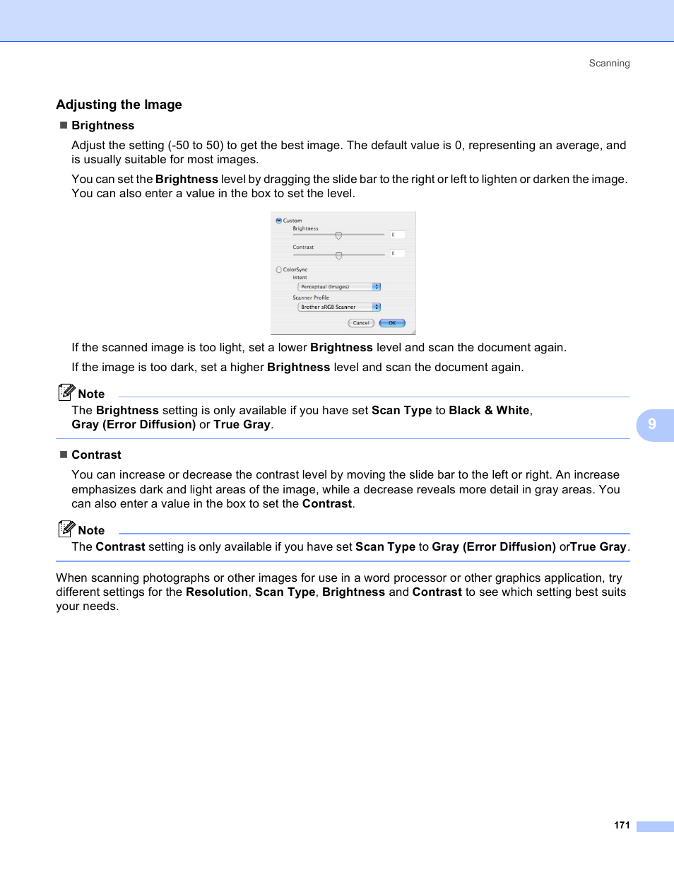 Adjusting the image | Brother DCP 9040CN User Manual | Page 179 / 225