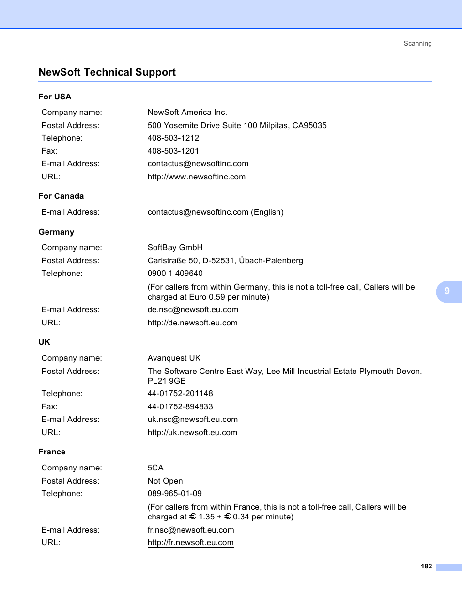 Newsoft technical support, 9newsoft technical support | Brother DCP 9040CN User Manual | Page 190 / 225