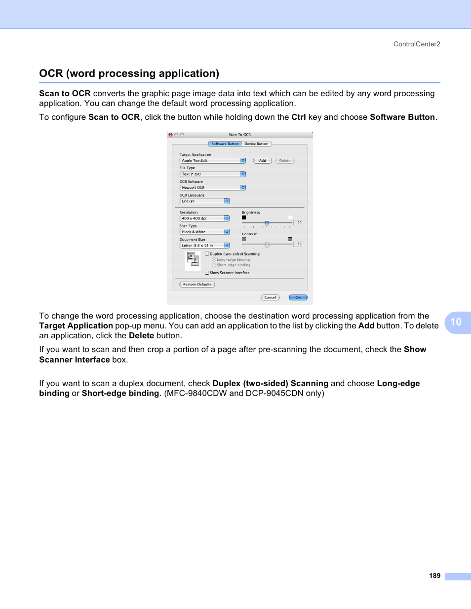 Ocr (word processing application), 10 ocr (word processing application) | Brother DCP 9040CN User Manual | Page 197 / 225