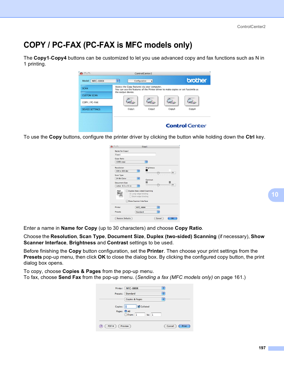 Copy / pc-fax (pc-fax is mfc models only) | Brother DCP 9040CN User Manual | Page 205 / 225