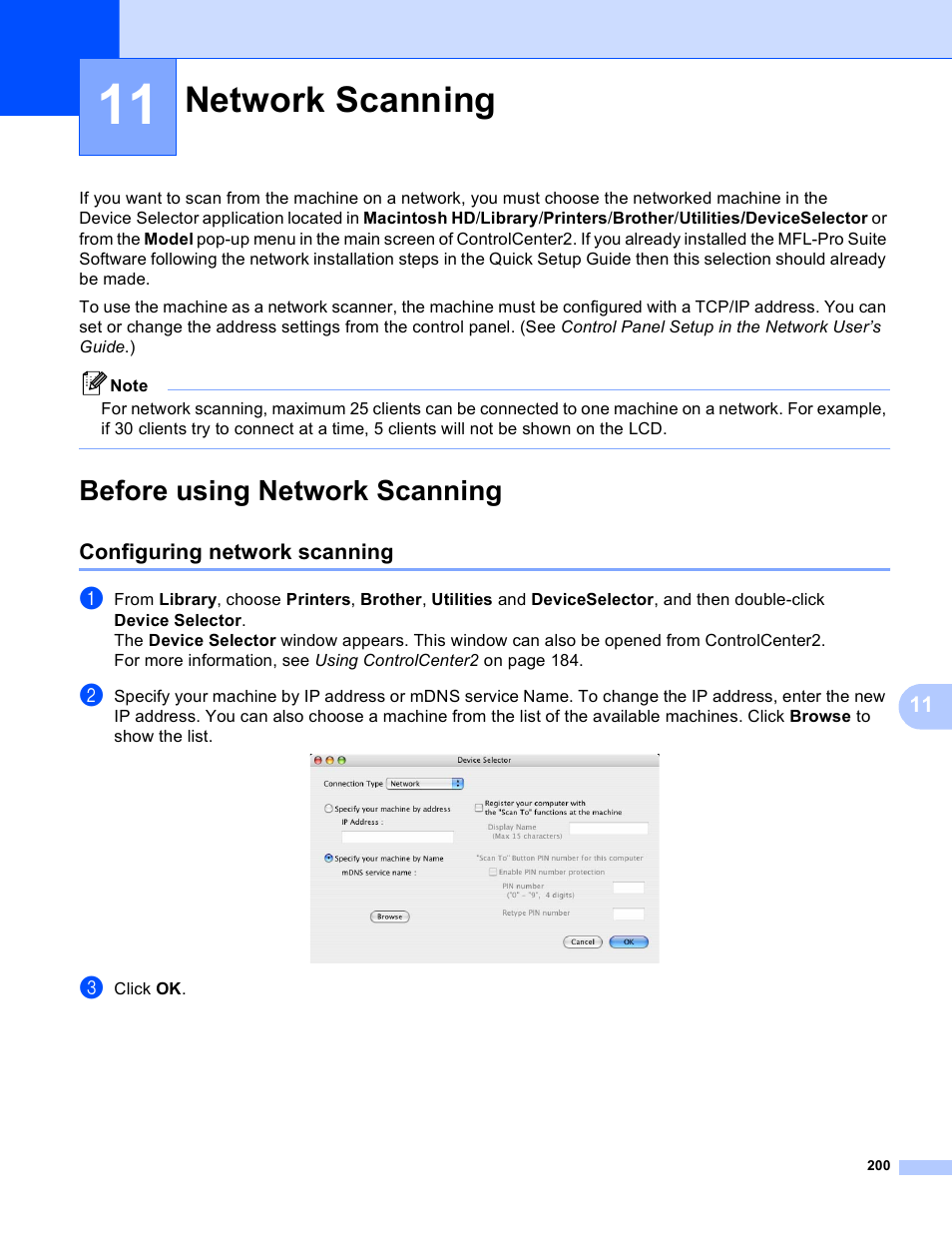 11 network scanning, Before using network scanning, Configuring network scanning | Network scanning | Brother DCP 9040CN User Manual | Page 208 / 225