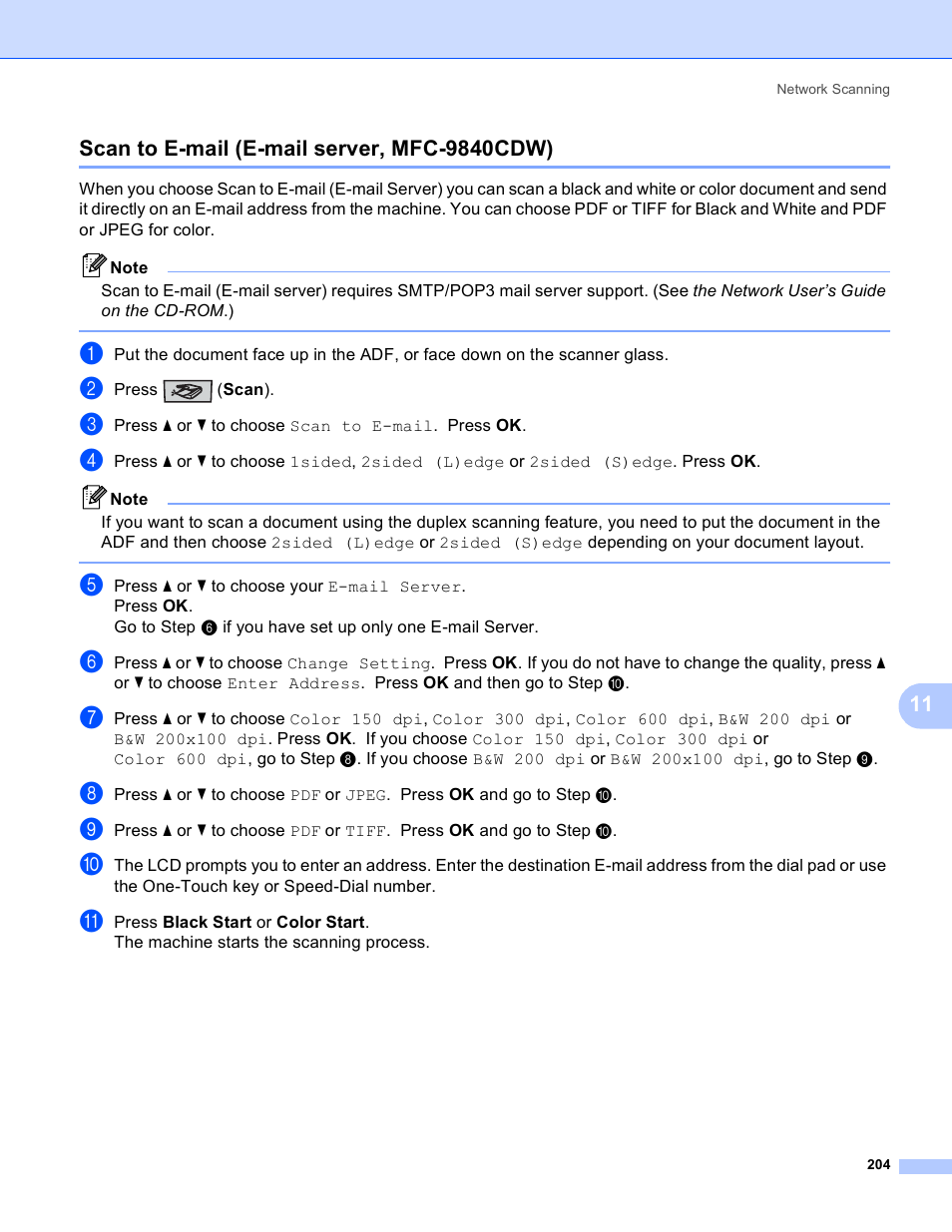 Scan to e-mail (e-mail server, mfc-9840cdw) | Brother DCP 9040CN User Manual | Page 212 / 225