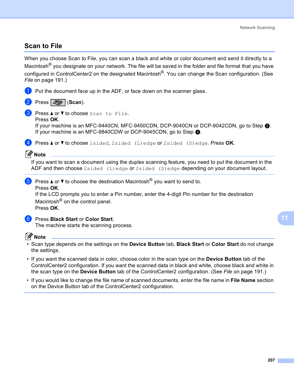 Scan to file, 11 scan to file | Brother DCP 9040CN User Manual | Page 215 / 225