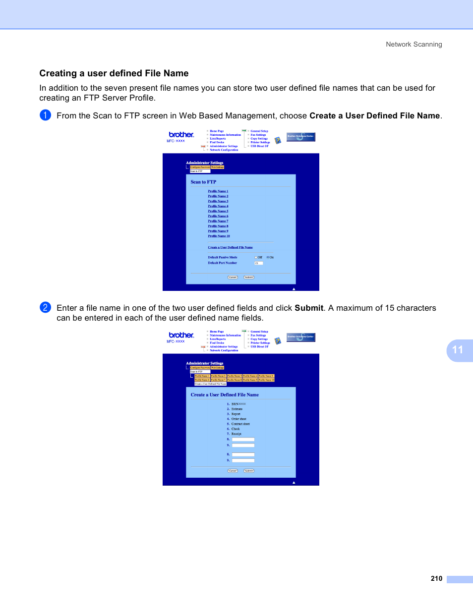 Creating a user defined file name | Brother DCP 9040CN User Manual | Page 218 / 225