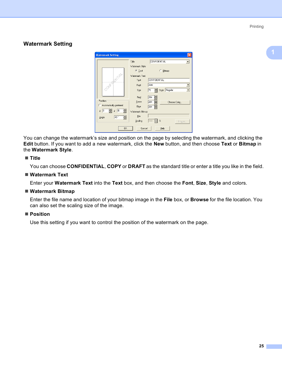 Watermark setting | Brother DCP 9040CN User Manual | Page 33 / 225