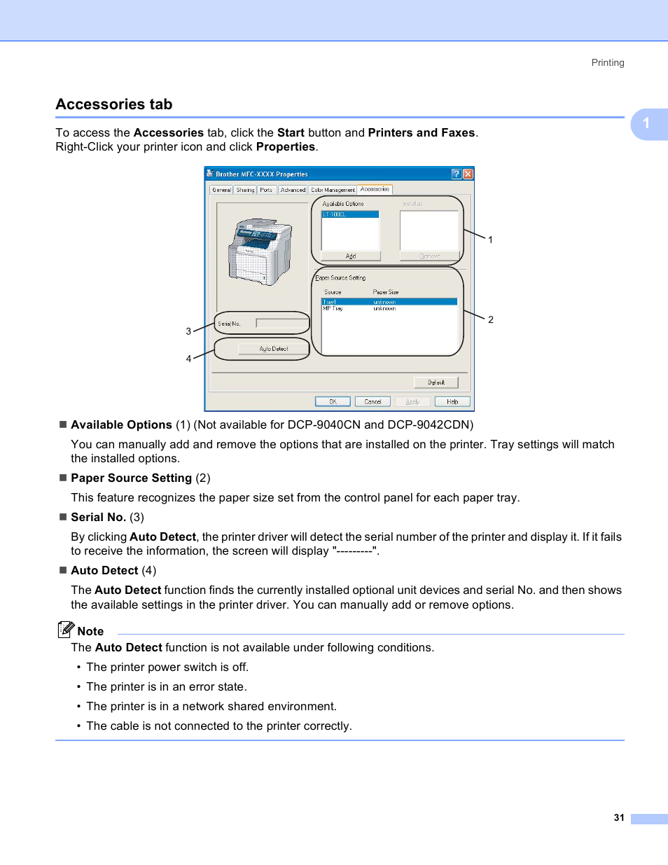 Accessories tab, 1accessories tab | Brother DCP 9040CN User Manual | Page 39 / 225