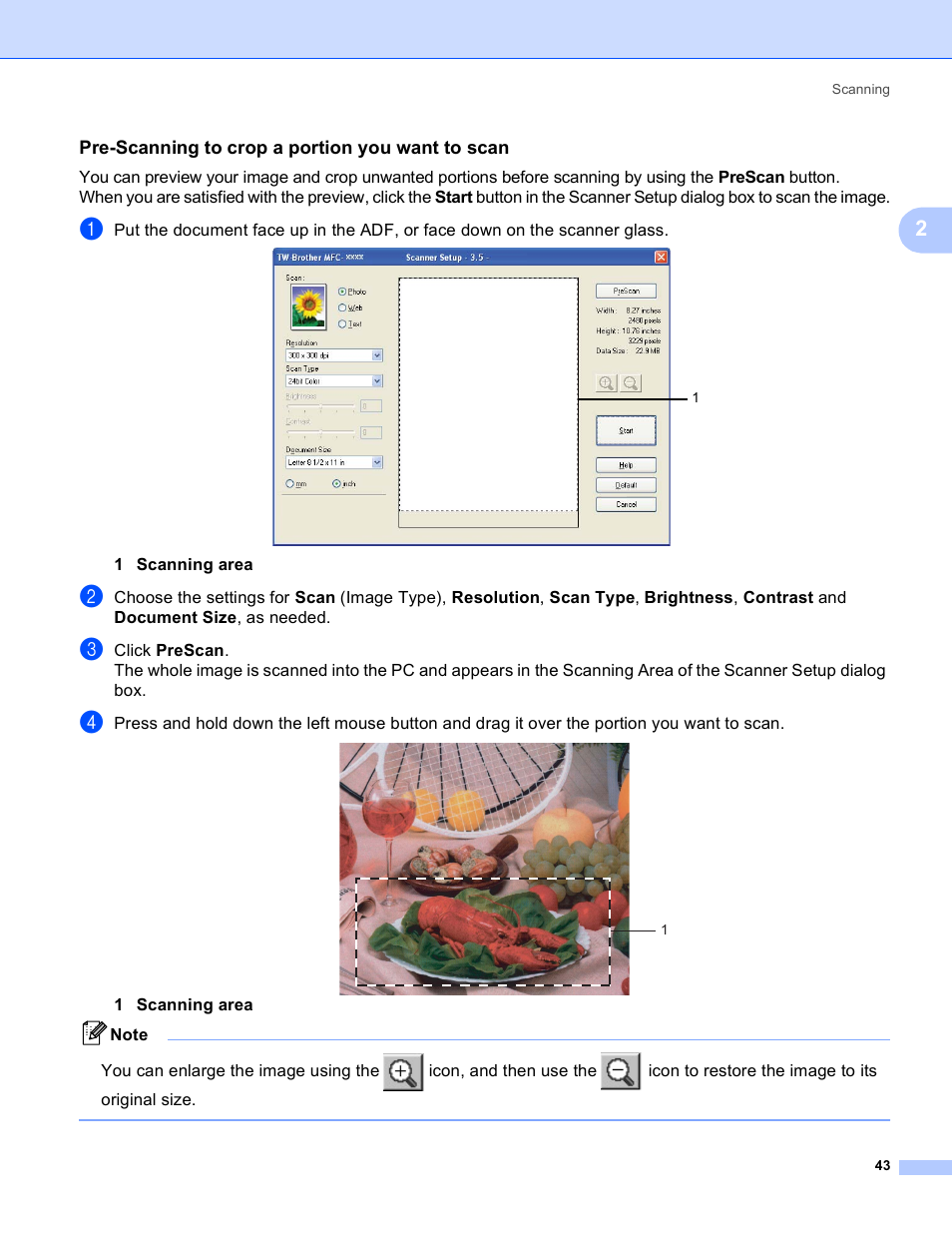 Pre-scanning to crop a portion you want to scan | Brother DCP 9040CN User Manual | Page 51 / 225