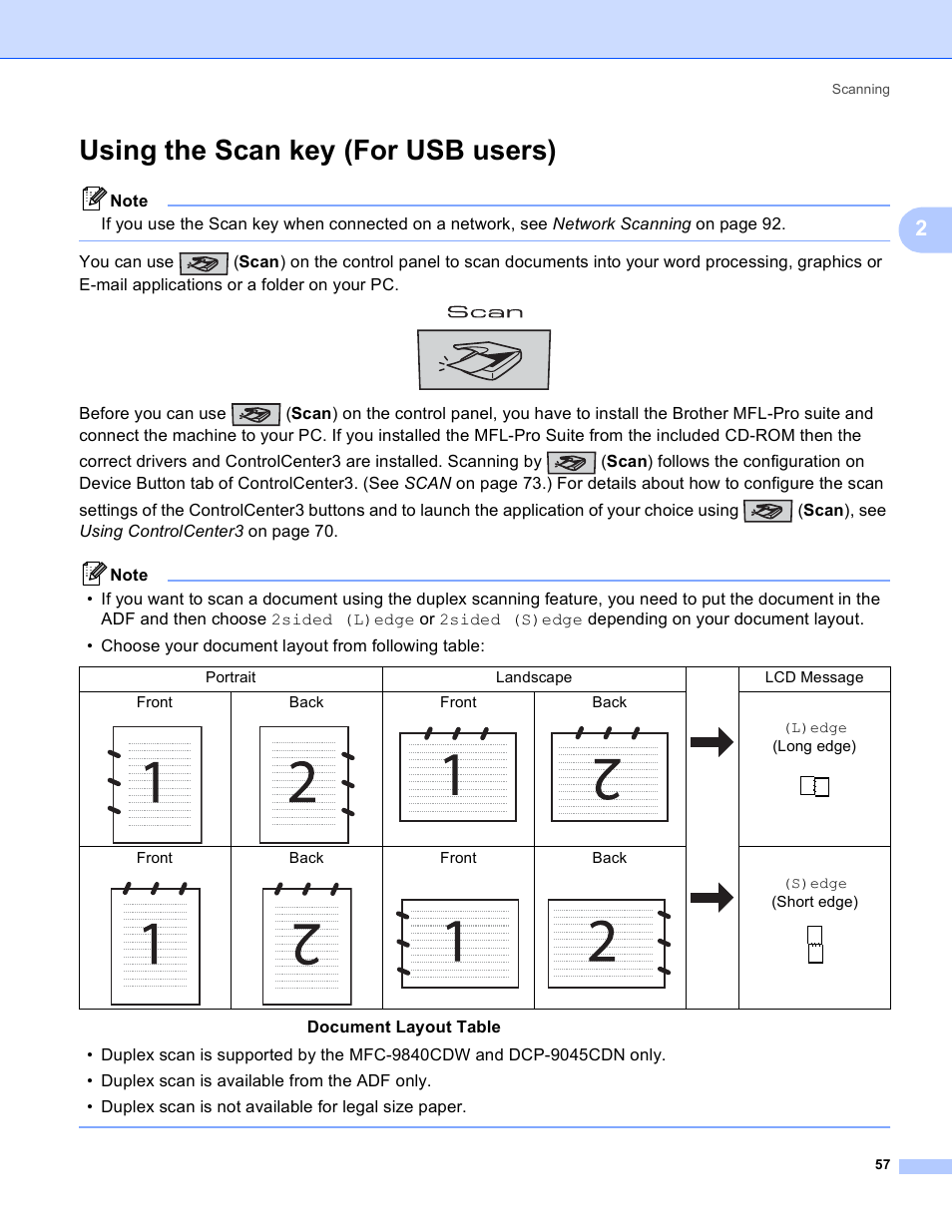 Using the scan key (for usb users) | Brother DCP 9040CN User Manual | Page 65 / 225