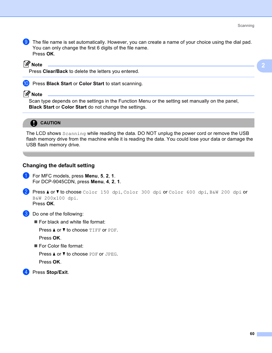 Changing the default setting | Brother DCP 9040CN User Manual | Page 68 / 225