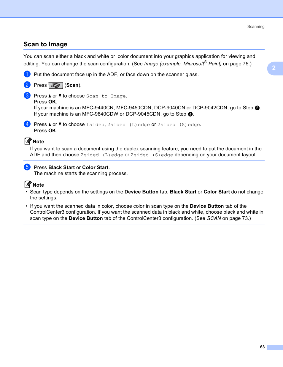 Scan to image, 2scan to image | Brother DCP 9040CN User Manual | Page 71 / 225