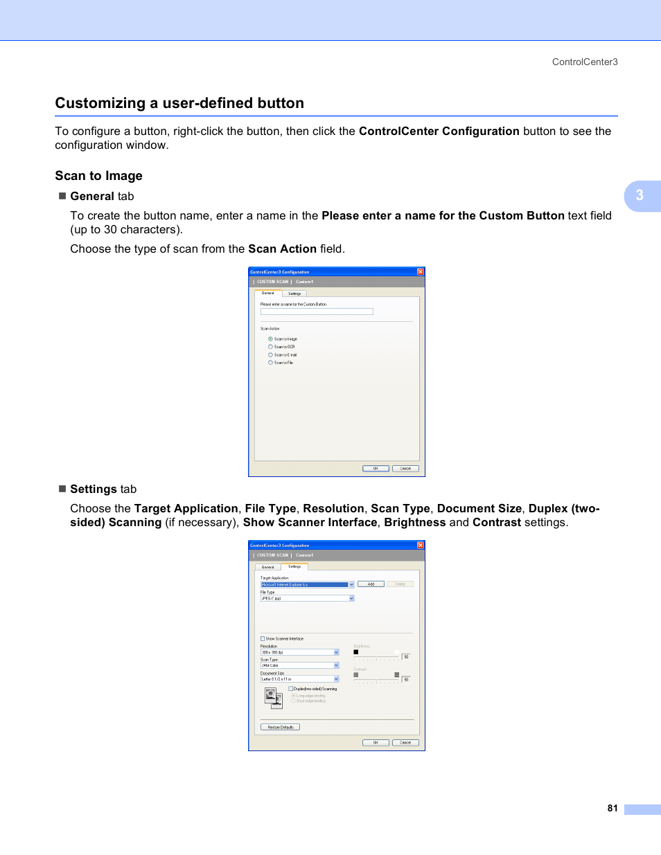 Customizing a user-defined button, Scan to image, 3customizing a user-defined button | Brother DCP 9040CN User Manual | Page 89 / 225