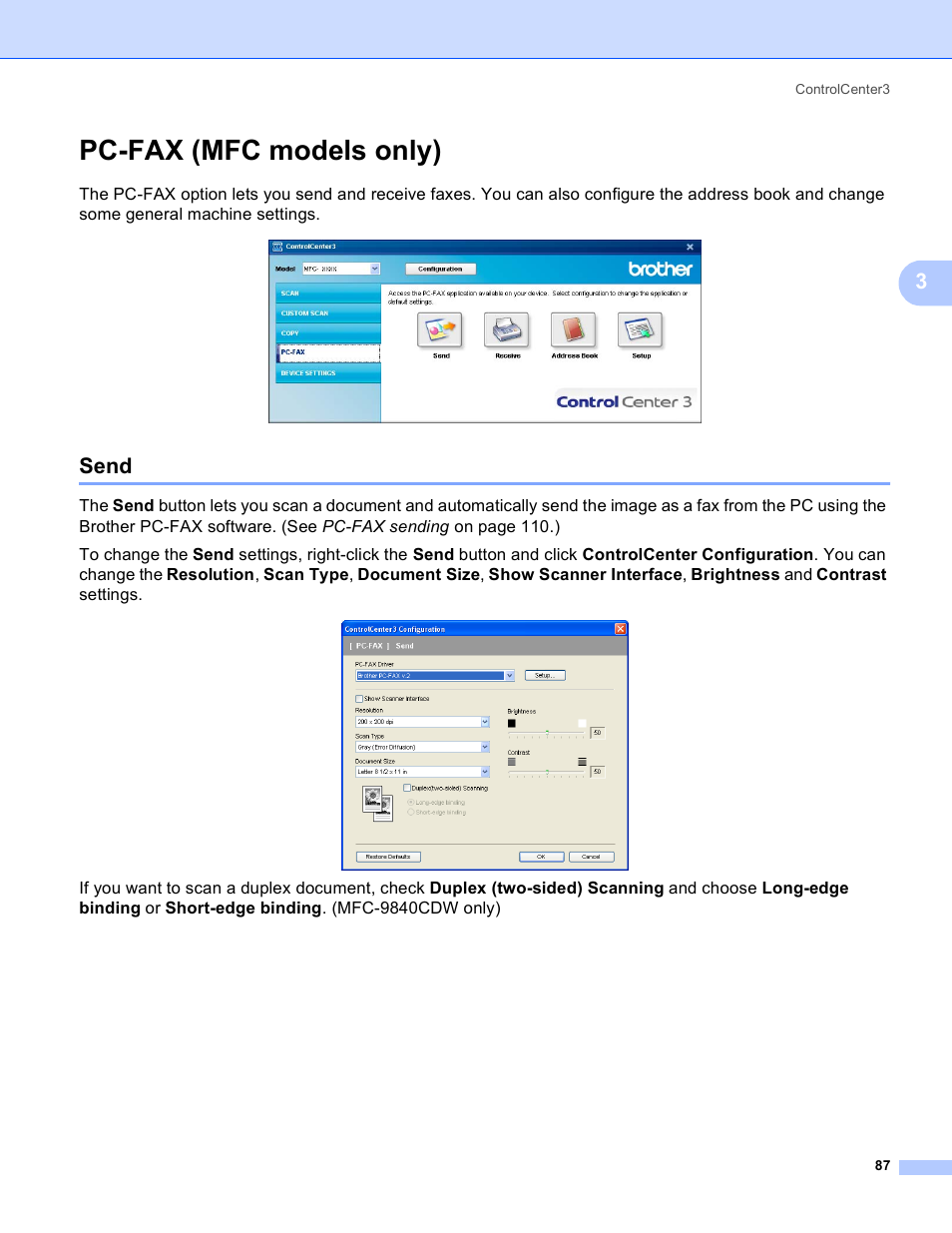 Pc-fax (mfc models only), Send | Brother DCP 9040CN User Manual | Page 95 / 225