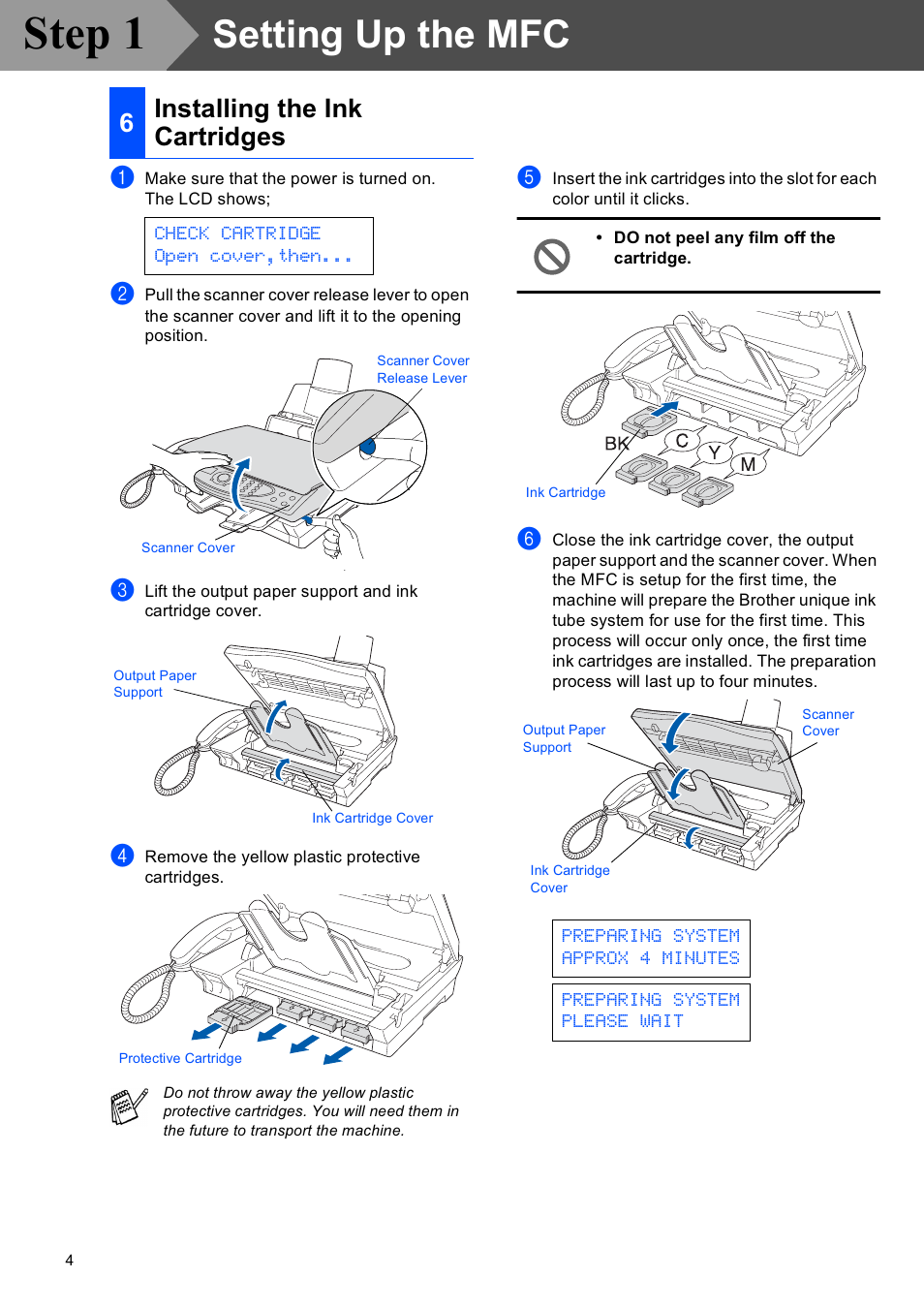 Do not peel any film off the cartridge | Brother MFC-4820C User Manual | Page 6 / 28