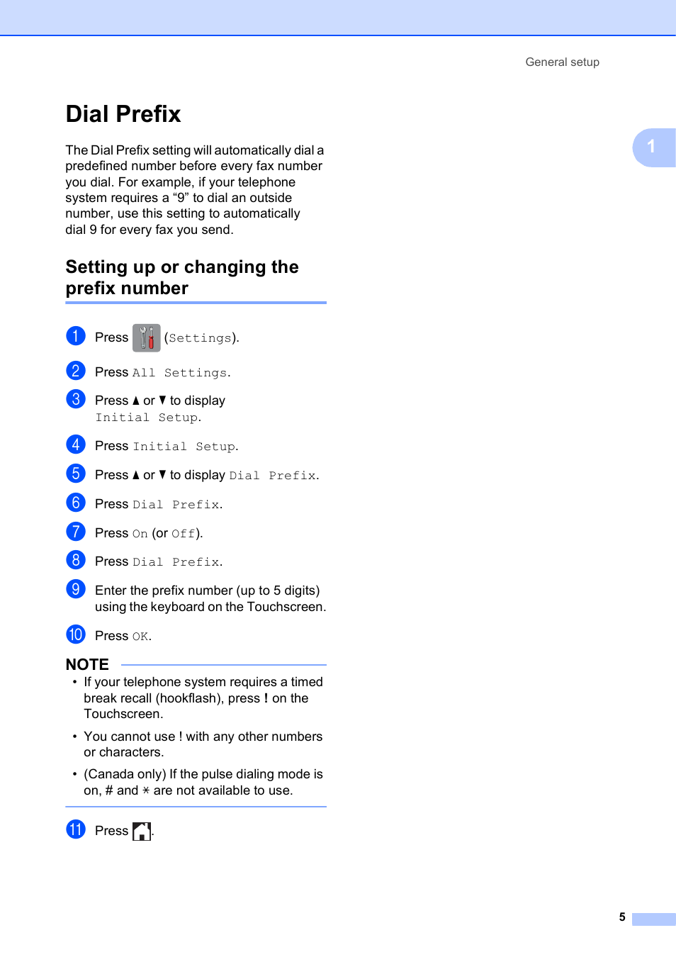 Dial prefix, Setting up or changing the prefix number | Brother MFC-J6720DW User Manual | Page 11 / 101