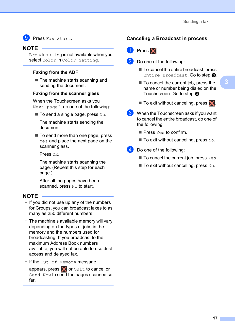 Canceling a broadcast in process | Brother MFC-J6720DW User Manual | Page 23 / 101