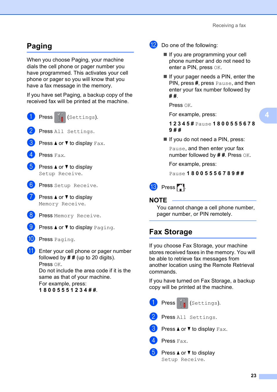 Paging, Fax storage, Paging fax storage | 4paging | Brother MFC-J6720DW User Manual | Page 29 / 101