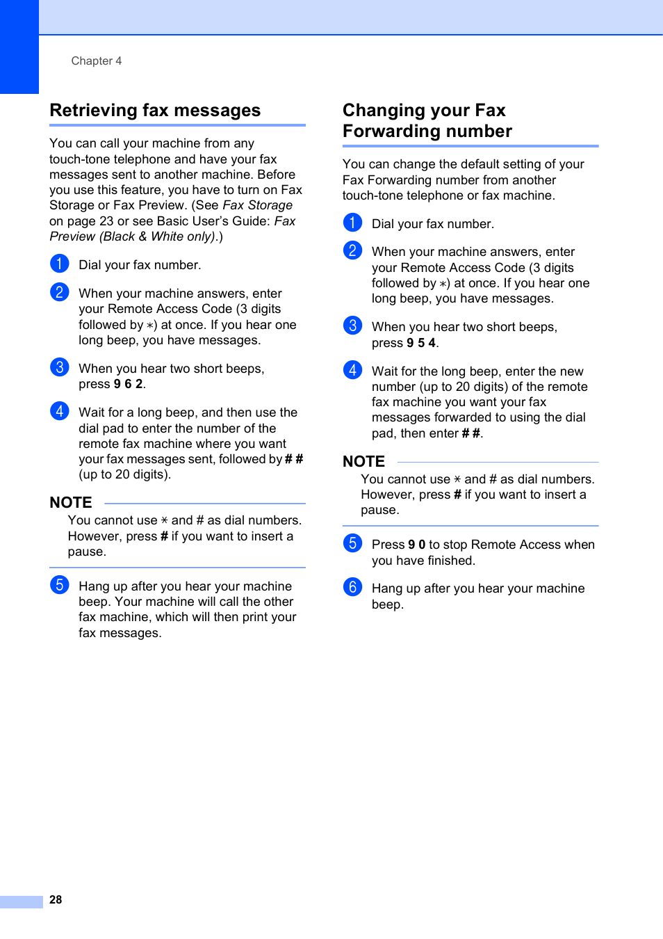 Retrieving fax messages, Changing your fax forwarding number | Brother MFC-J6720DW User Manual | Page 34 / 101