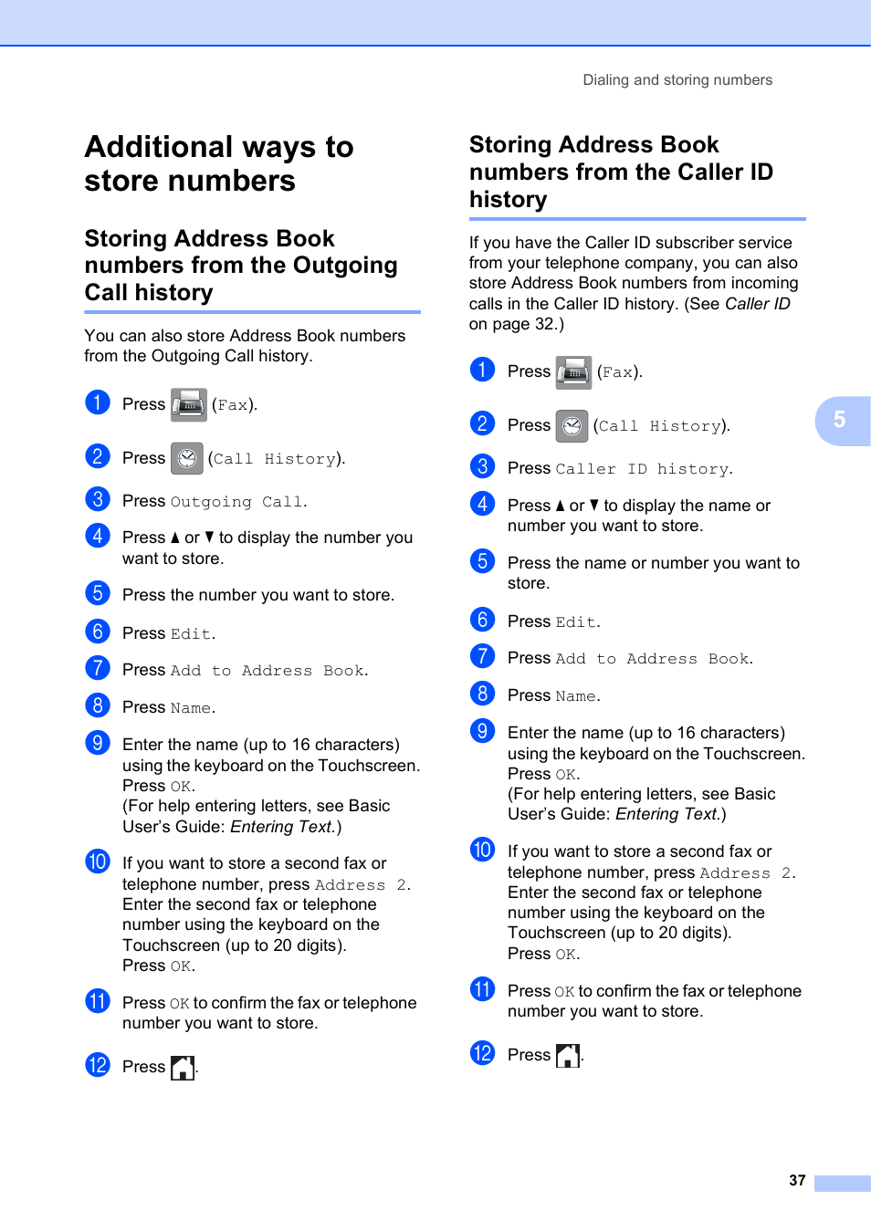 Additional ways to store numbers | Brother MFC-J6720DW User Manual | Page 43 / 101