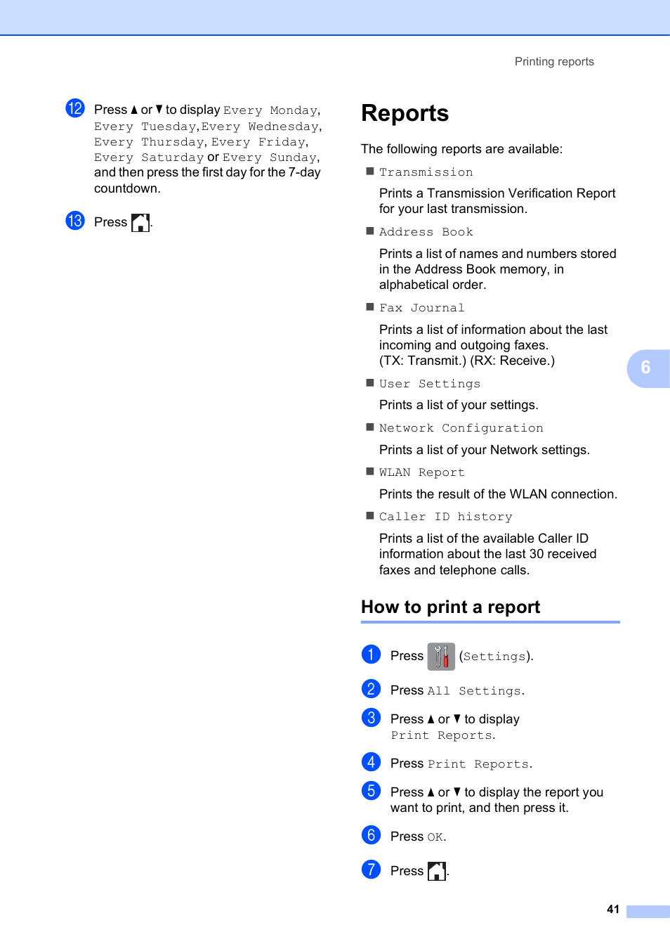 Reports, How to print a report | Brother MFC-J6720DW User Manual | Page 47 / 101