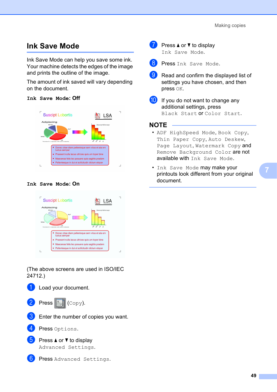 Ink save mode, 7ink save mode | Brother MFC-J6720DW User Manual | Page 55 / 101