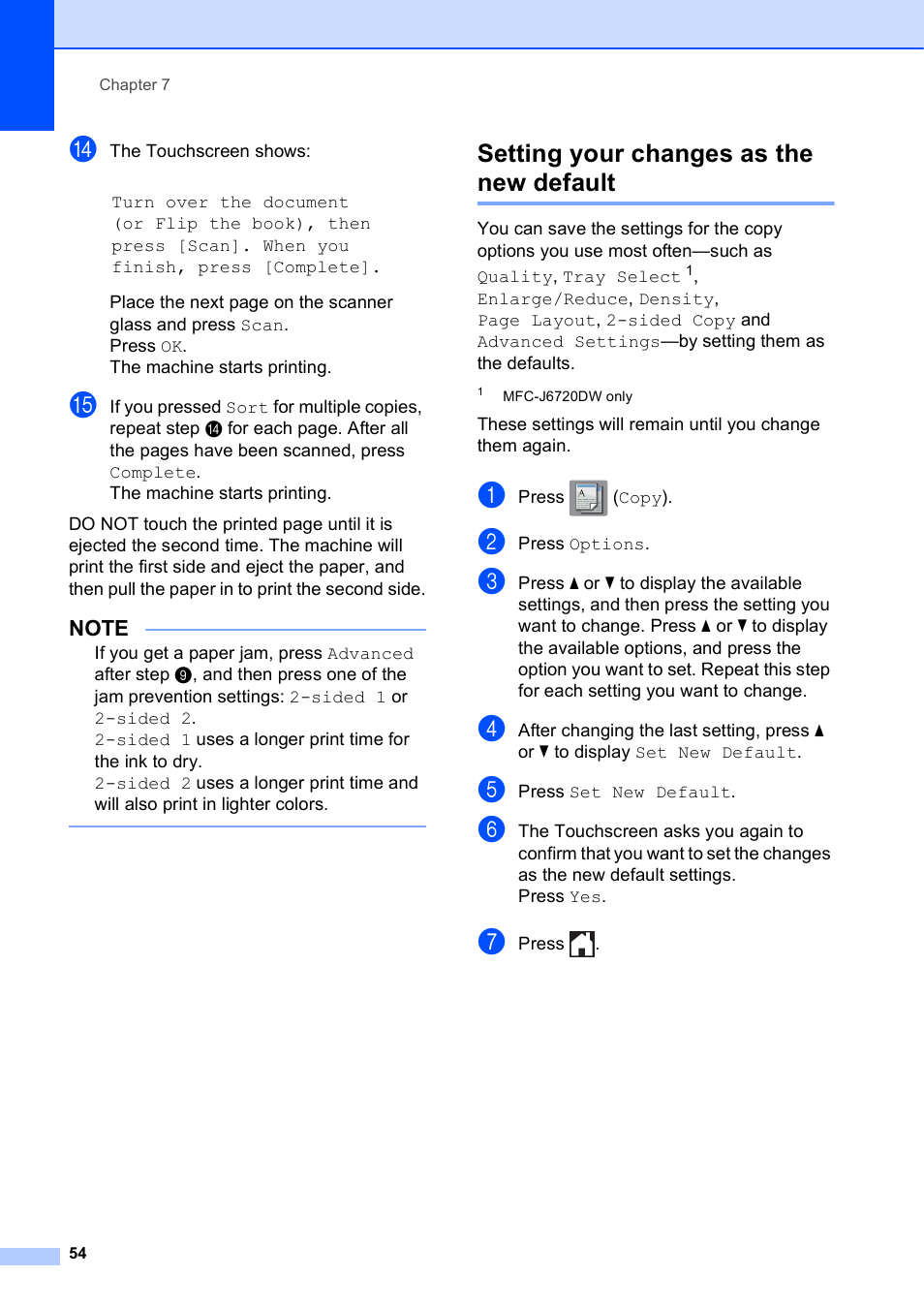 Setting your changes as the new default | Brother MFC-J6720DW User Manual | Page 60 / 101