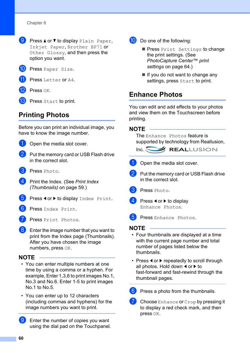 Printing photos, Enhance photos, Printing photos enhance photos | Brother MFC-J6720DW User Manual | Page 66 / 101