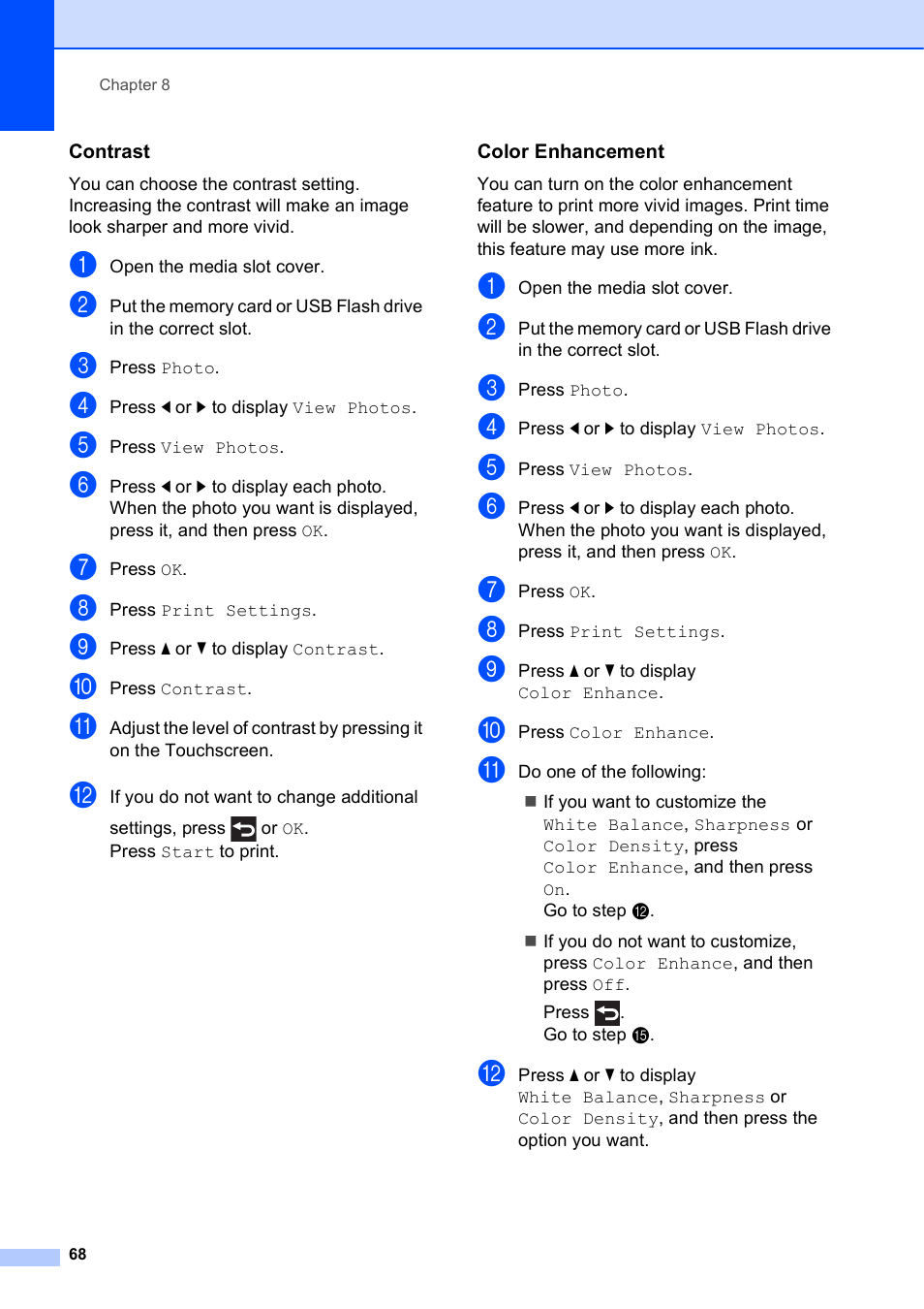 Contrast, Color enhancement | Brother MFC-J6720DW User Manual | Page 74 / 101