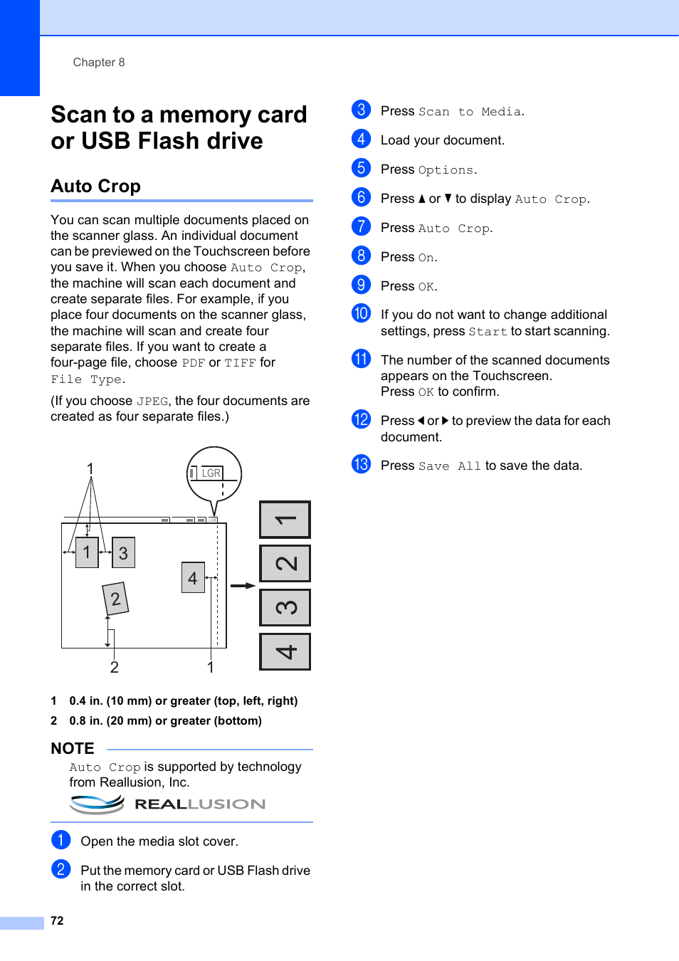 Scan to a memory card or usb flash drive, Auto crop | Brother MFC-J6720DW User Manual | Page 78 / 101