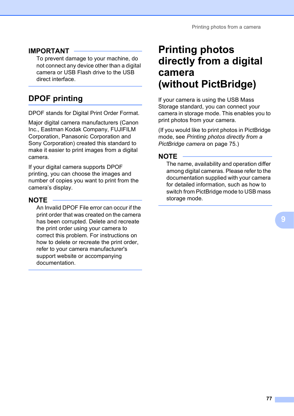 Dpof printing, Important | Brother MFC-J6720DW User Manual | Page 83 / 101