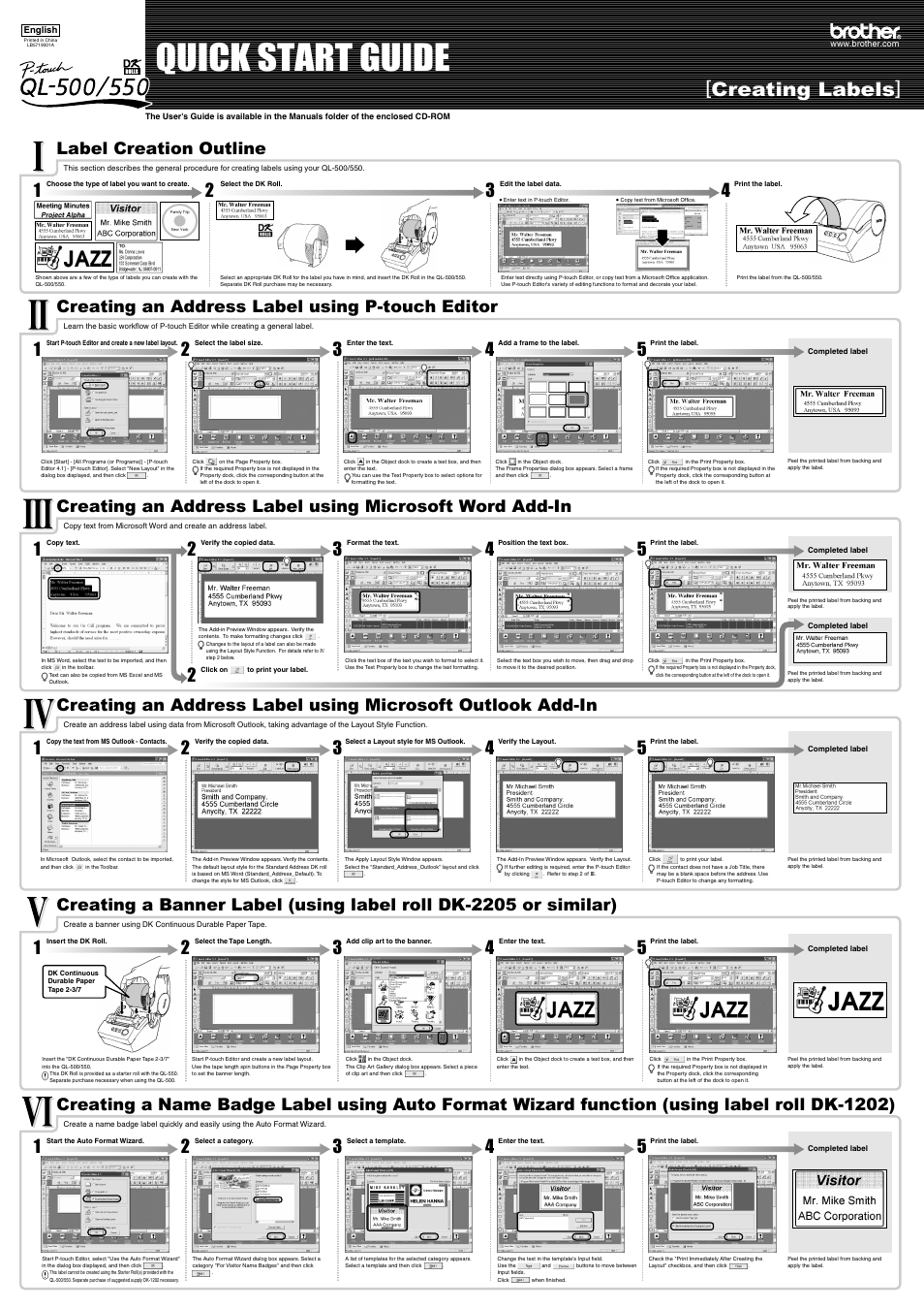 Quick start guide, Creating labels | Brother QL-500 User Manual | Page 2 / 2