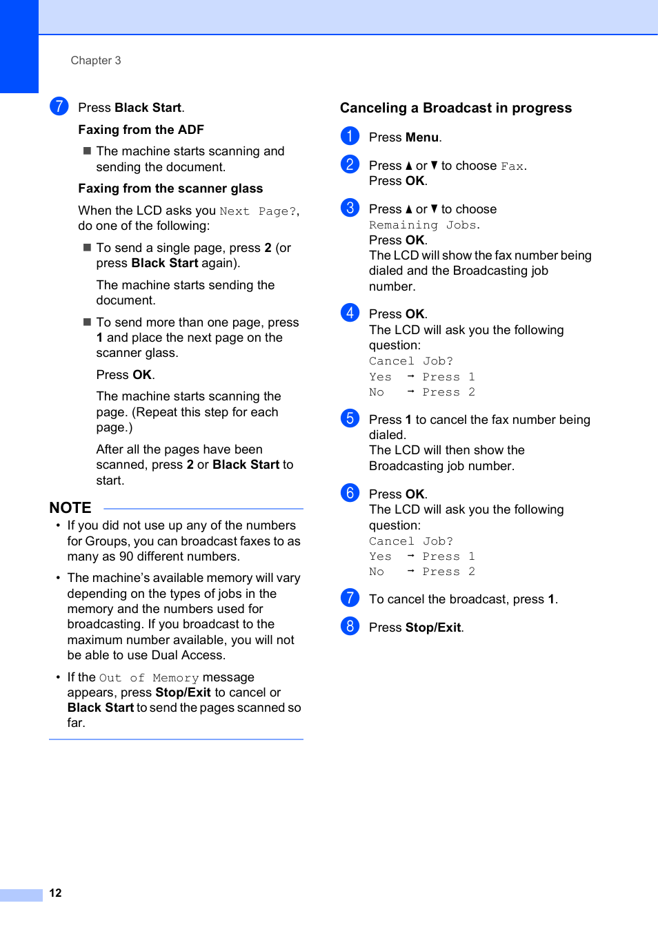 Canceling a broadcast in progress | Brother MFC-J470DW User Manual | Page 18 / 57