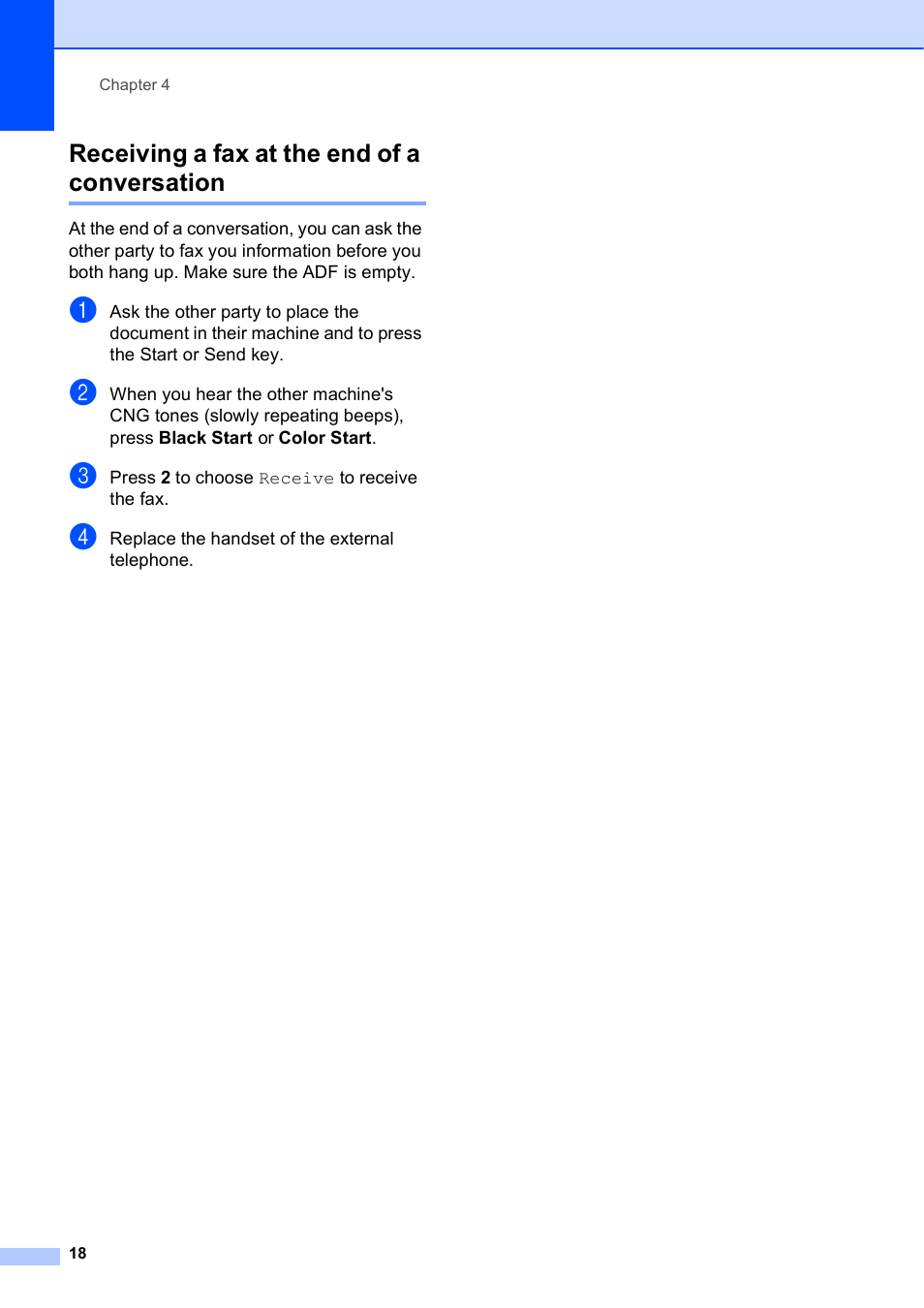 Receiving a fax at the end of a conversation | Brother MFC-J470DW User Manual | Page 24 / 57