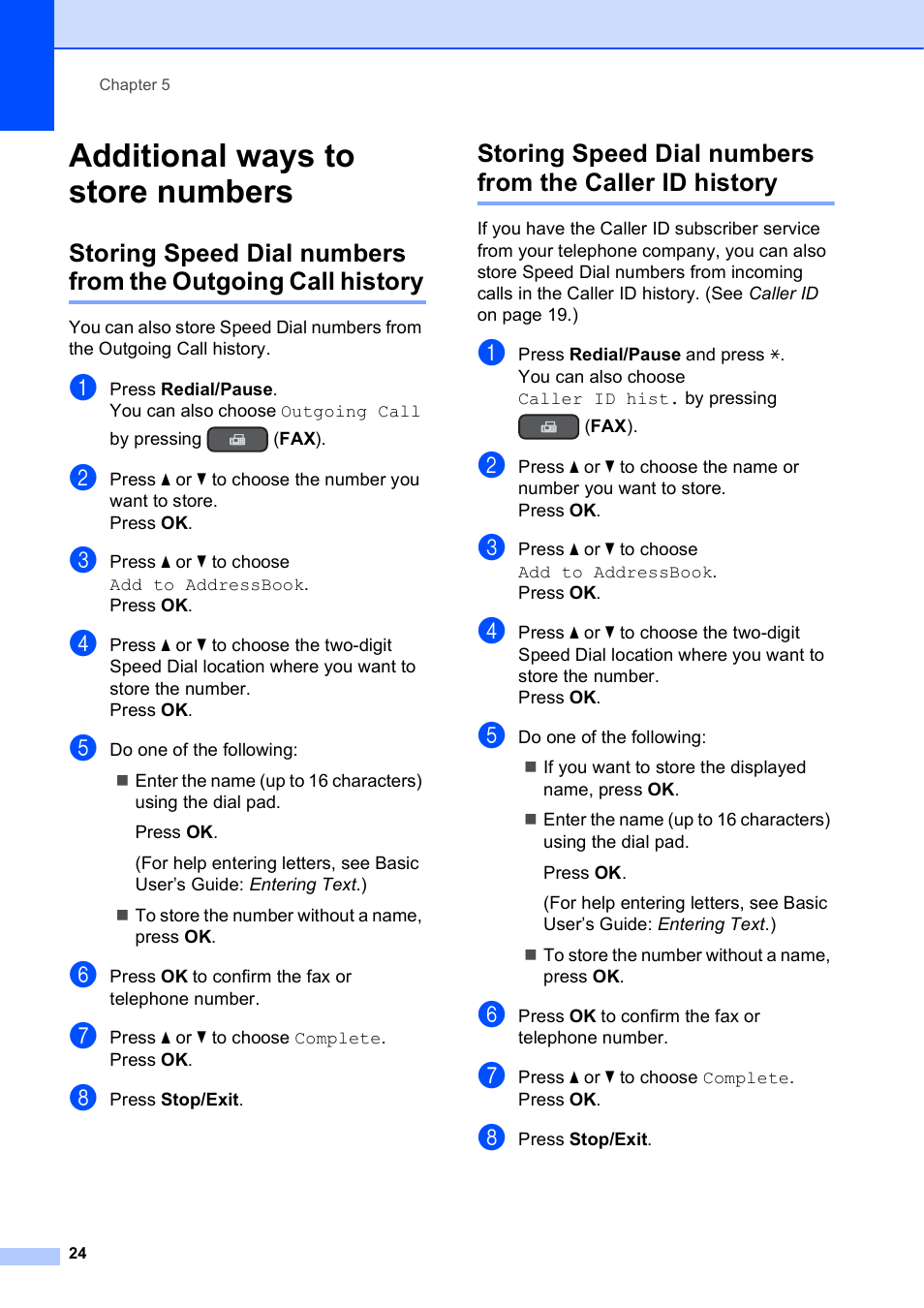 Additional ways to store numbers | Brother MFC-J470DW User Manual | Page 30 / 57