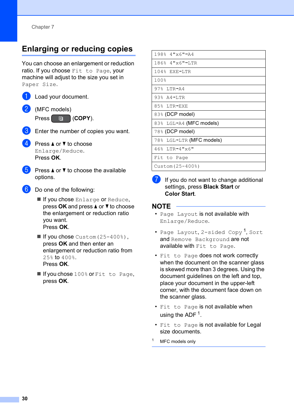 Enlarging or reducing copies | Brother MFC-J470DW User Manual | Page 36 / 57