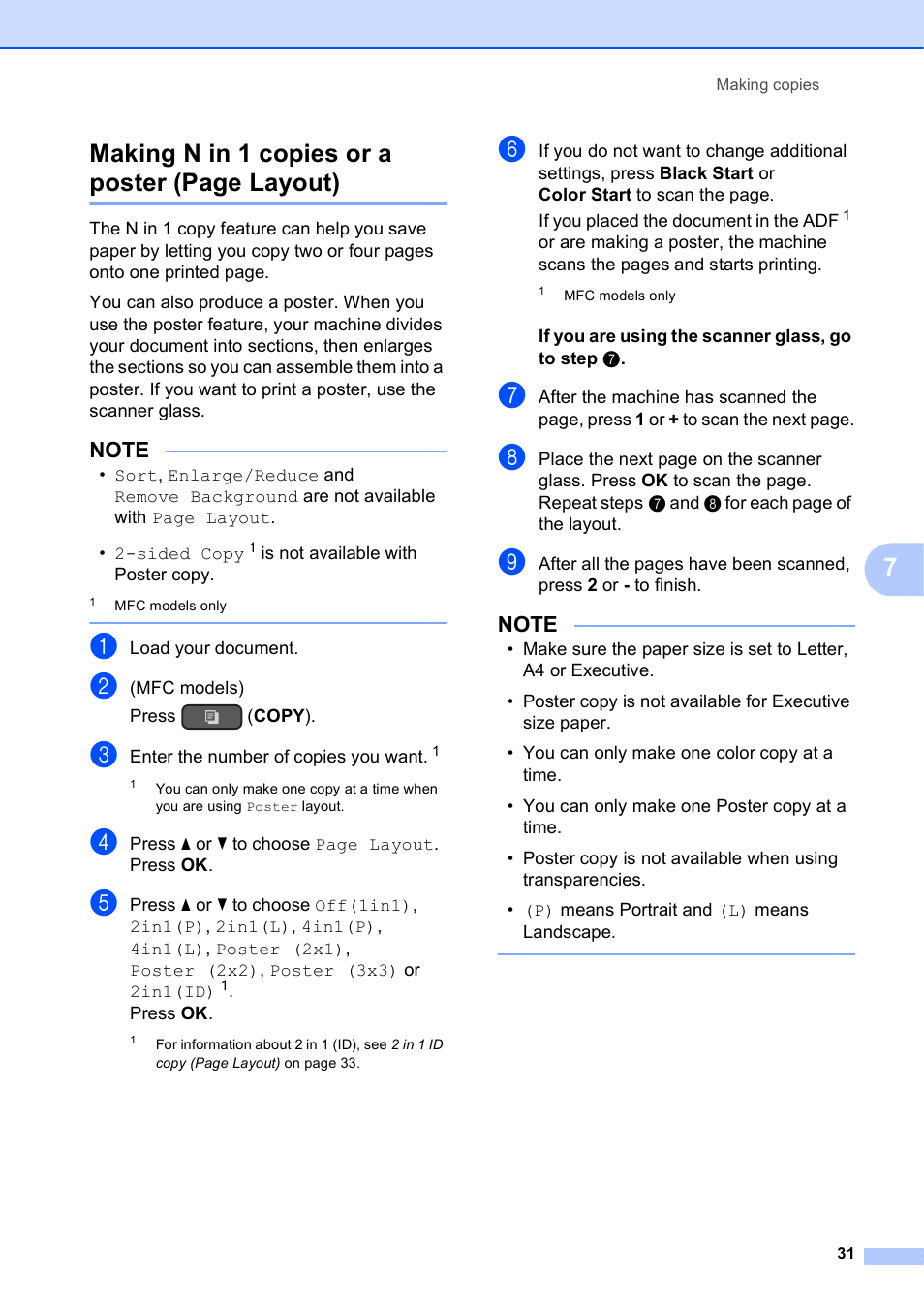 7making n in 1 copies or a poster (page layout) | Brother MFC-J470DW User Manual | Page 37 / 57