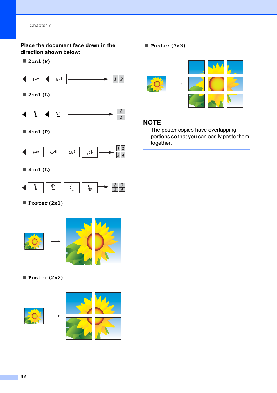 2in1(l), 4in1(p), 4in1(l) | Poster(2x1), Poster(2x2), Poster(3x3) | Brother MFC-J470DW User Manual | Page 38 / 57