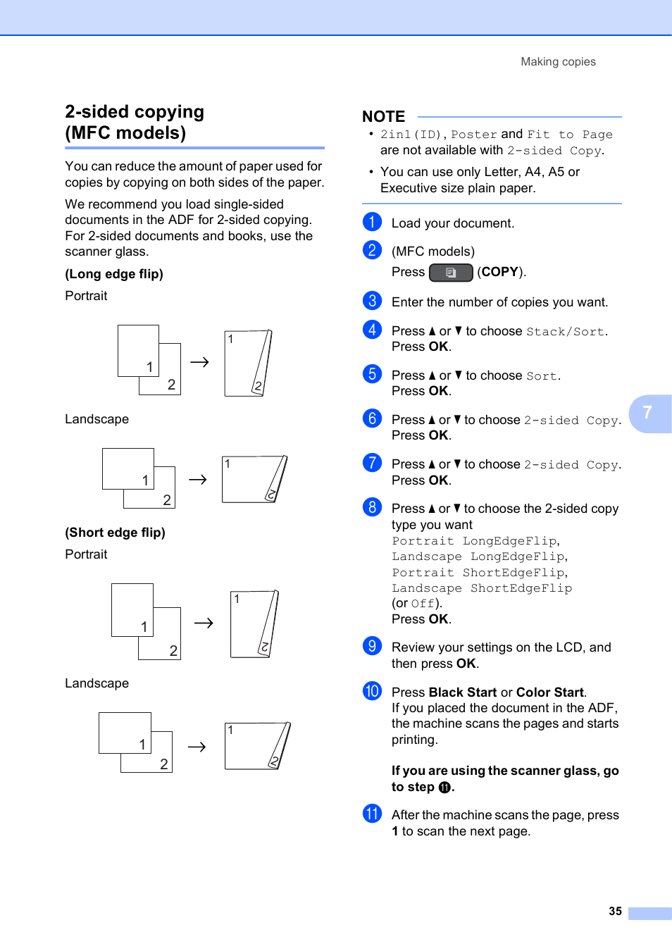Sided copying (mfc models) | Brother MFC-J470DW User Manual | Page 41 / 57