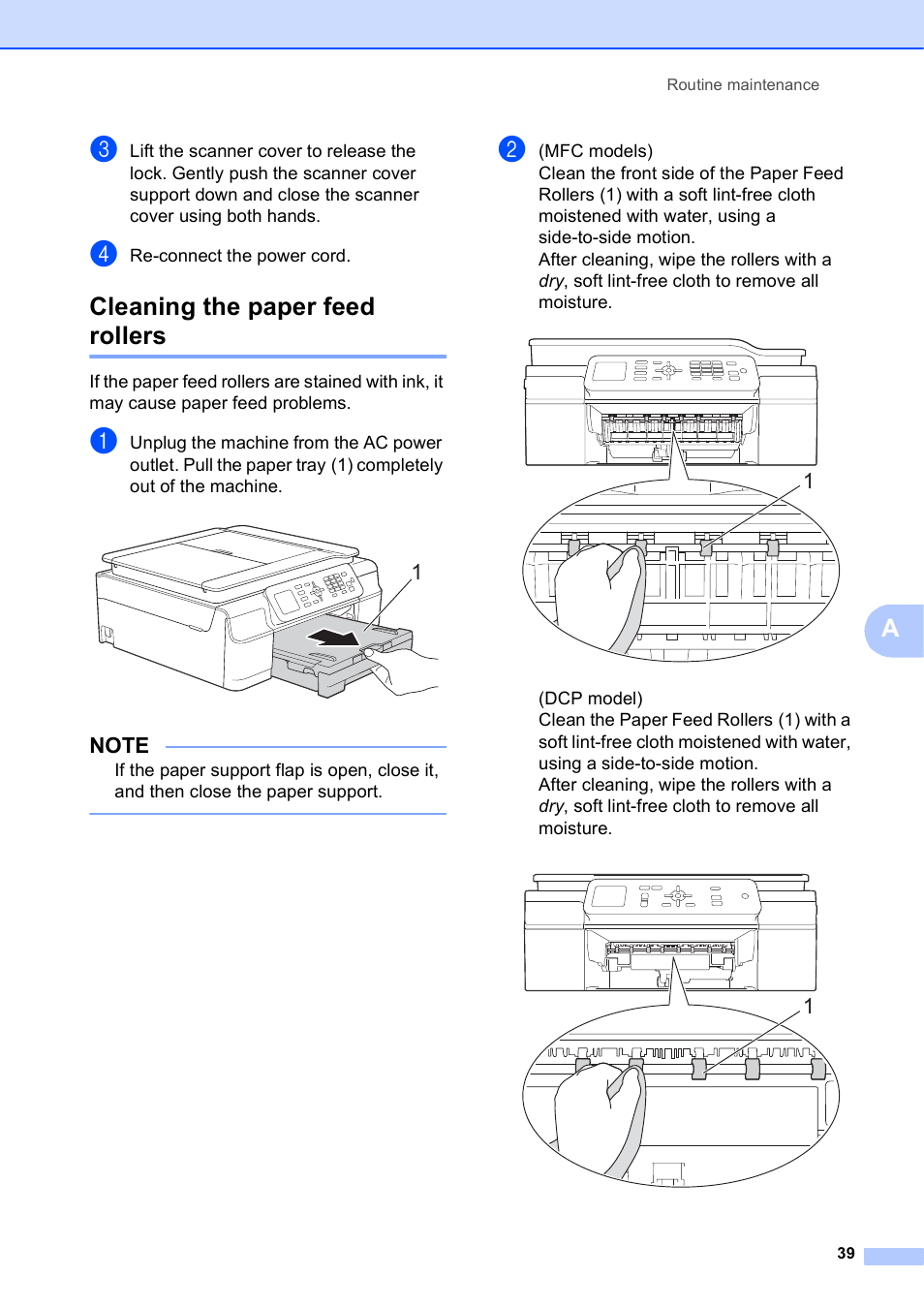 Cleaning the paper feed rollers | Brother MFC-J470DW User Manual | Page 45 / 57